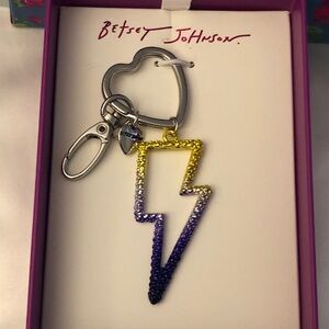 Betsey Johnson Yellow, Silver & Purple Open Frame Lighting Bolt Bag Charm NIB